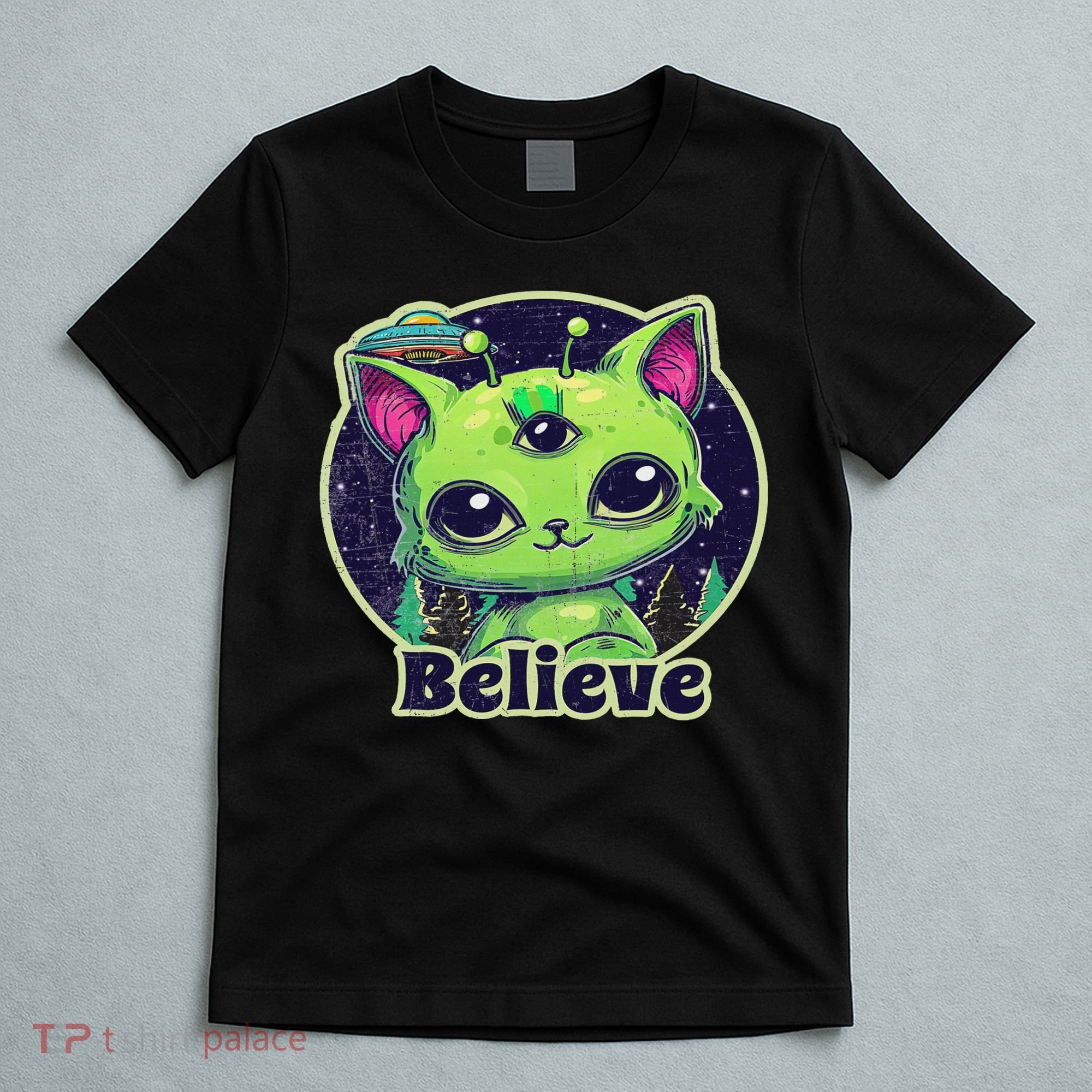 Cute Alien Cat Belive In Ufo Kawaii T-Shirt