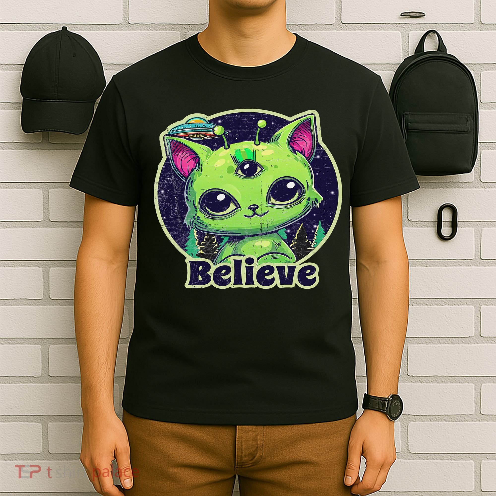 Cute Alien Cat Belive In Ufo Kawaii T-Shirt