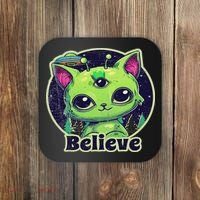 Cute Alien Cat Belive In Ufo Kawaii Coaster thumb 0