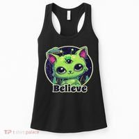 Cute Alien Cat Belive In Ufo Kawaii Women's Tank Top thumb 0