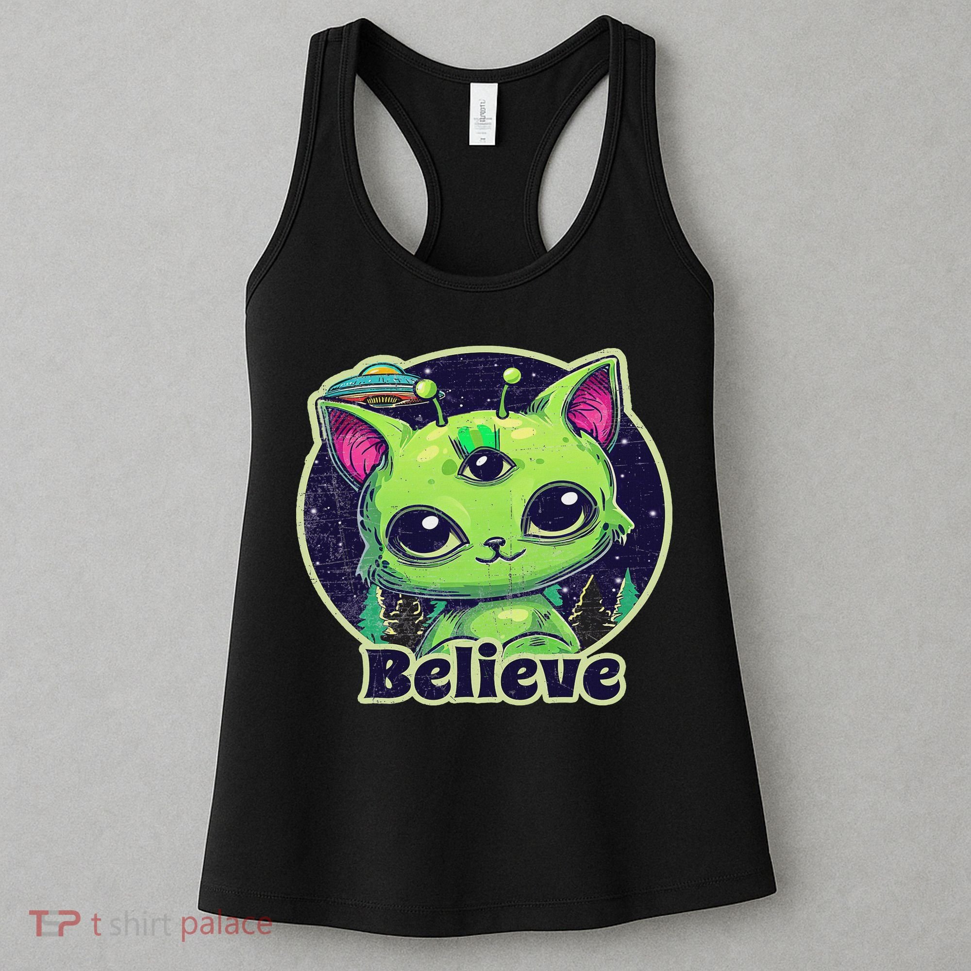 Cute Alien Cat Belive In Ufo Kawaii Women's Tank Top