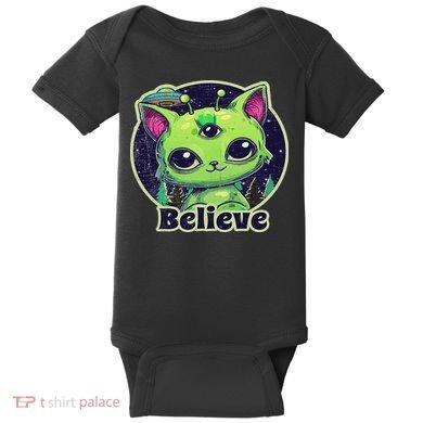 Cute Alien Cat Belive In Ufo Kawaii Baby Bodysuit