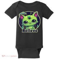 Cute Alien Cat Belive In Ufo Kawaii Baby Bodysuit thumb 0