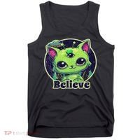 Cute Alien Cat Belive In Ufo Kawaii Tank Top thumb 0