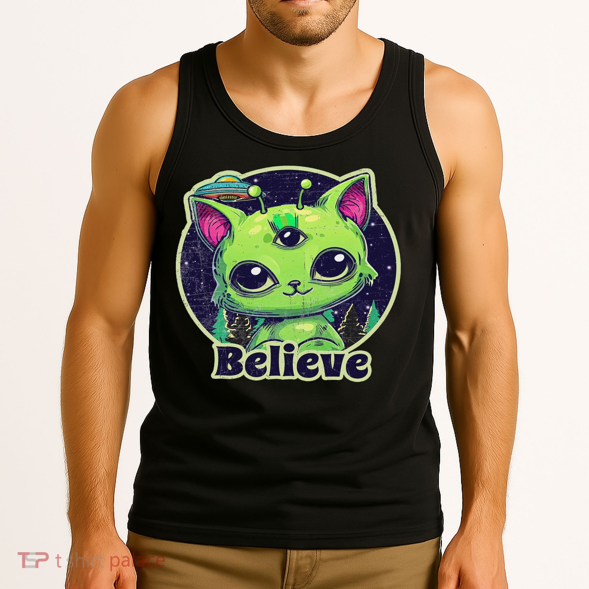 Cute Alien Cat Belive In Ufo Kawaii Tank Top
