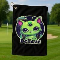 Cute Alien Cat Belive In Ufo Kawaii Golf Towel thumb 1