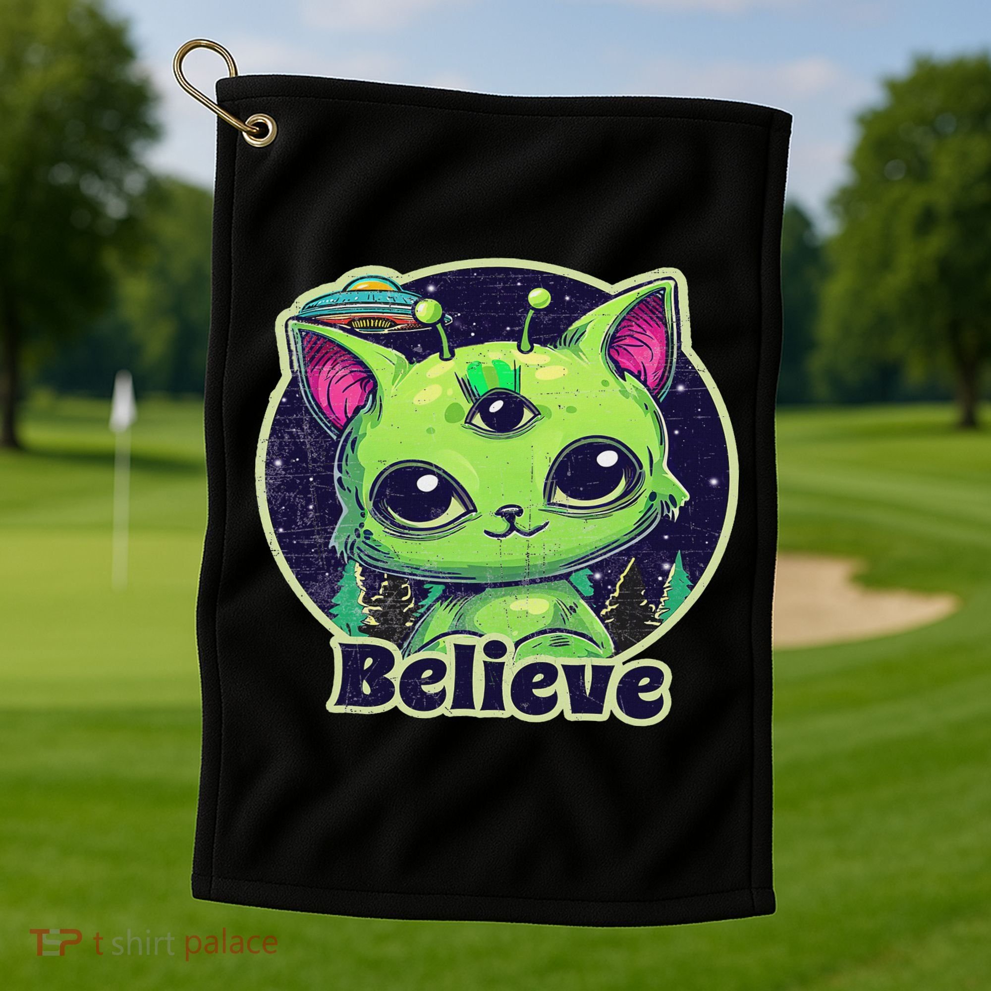 Cute Alien Cat Belive In Ufo Kawaii Golf Towel