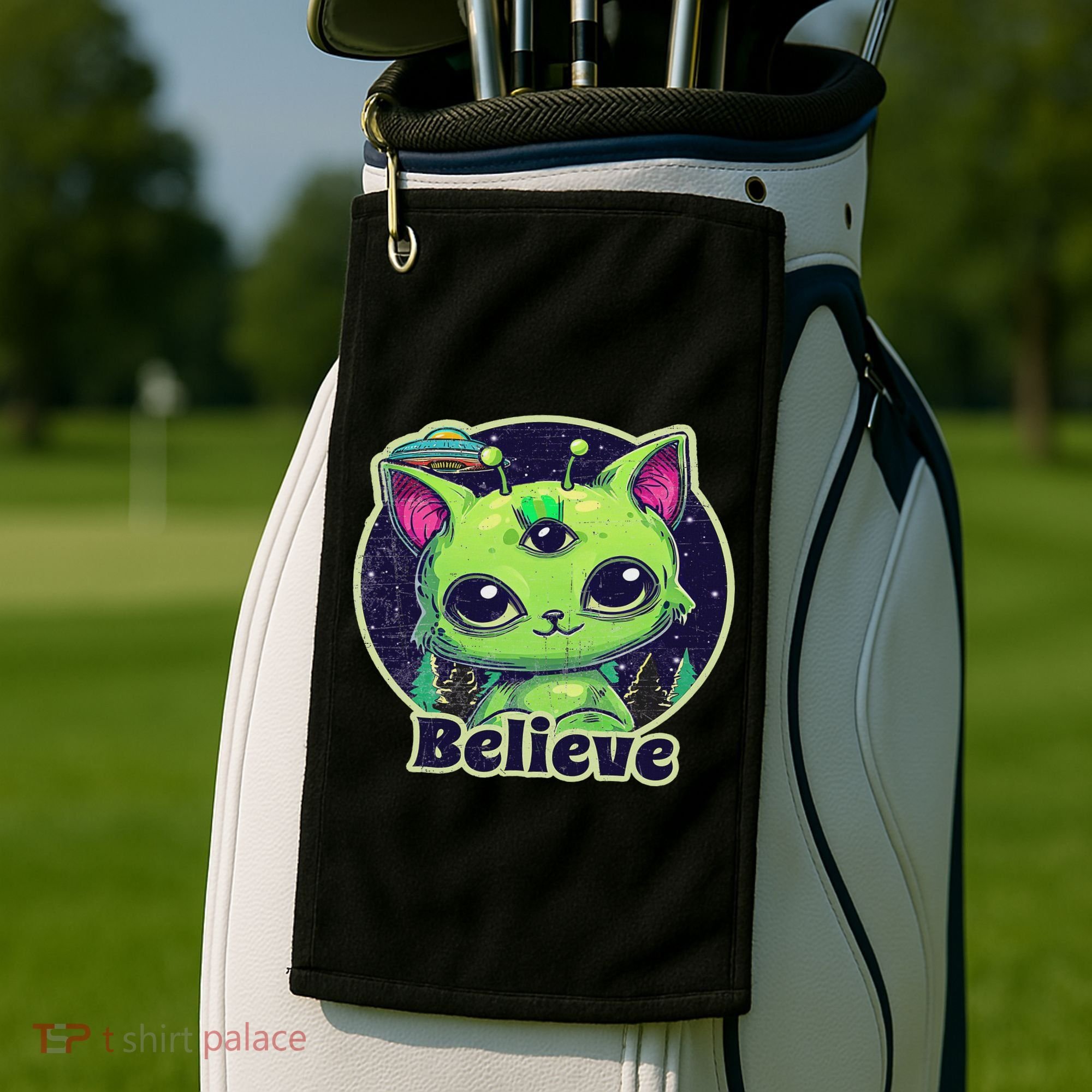 Cute Alien Cat Belive In Ufo Kawaii Golf Towel