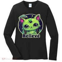 Cute Alien Cat Belive In Ufo Kawaii Women's Long Sleeve Shirt thumb 0