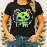 Cute Alien Cat Belive In Ufo Kawaii Women's T-Shirt thumb 2