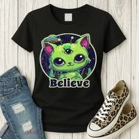 Cute Alien Cat Belive In Ufo Kawaii Women's T-Shirt thumb 3