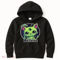 Cute Alien Cat Belive In Ufo Kawaii Kids Hoodie thumb 0