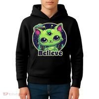 Cute Alien Cat Belive In Ufo Kawaii Kids Hoodie thumb 4