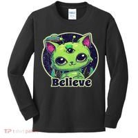 Cute Alien Cat Belive In Ufo Kawaii Kids Long Sleeve Shirt thumb 0