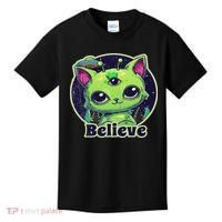 Cute Alien Cat Belive In Ufo Kawaii Kids T-Shirt thumb 0