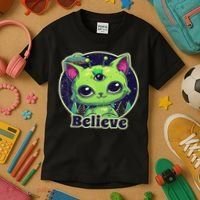 Cute Alien Cat Belive In Ufo Kawaii Kids T-Shirt thumb 3