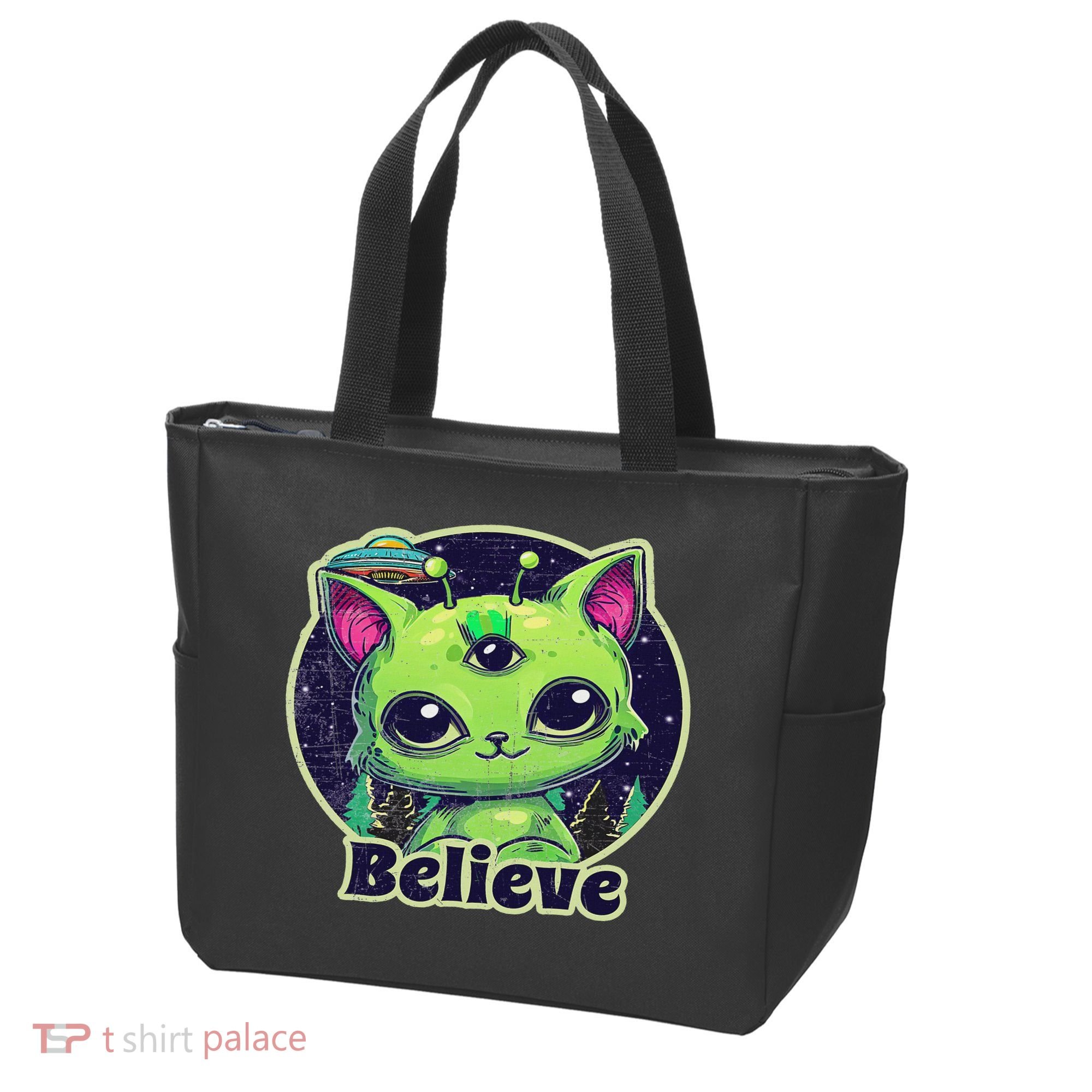 Cute Alien Cat Belive In Ufo Kawaii Tote Bag