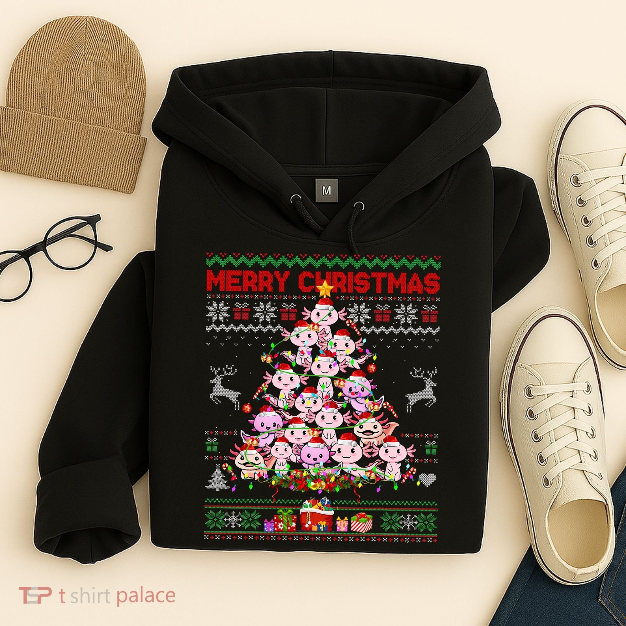Cute Axolotl Christmas Tree Ugly Sweater   Hoodie