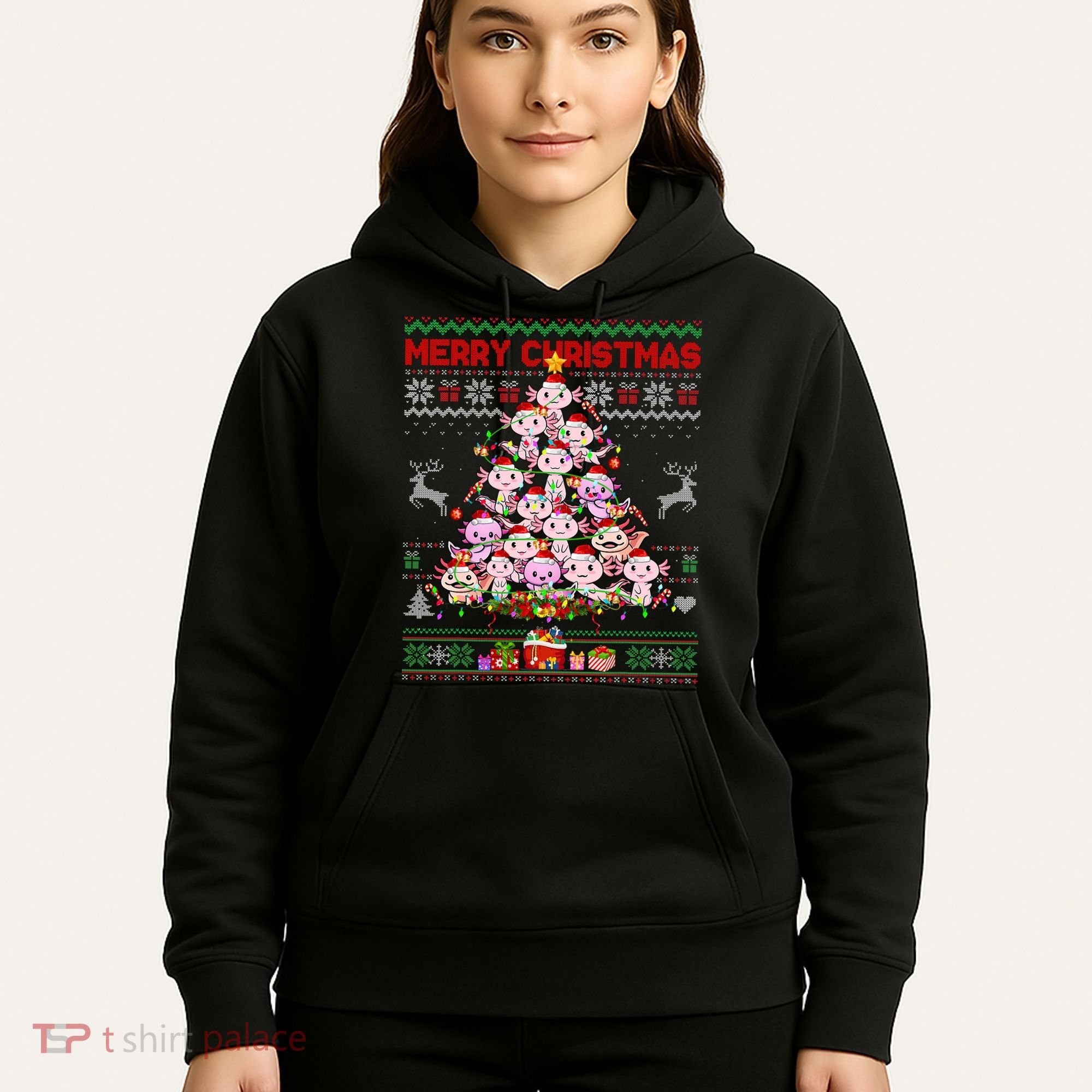 Cute Axolotl Christmas Tree Ugly Sweater   Hoodie