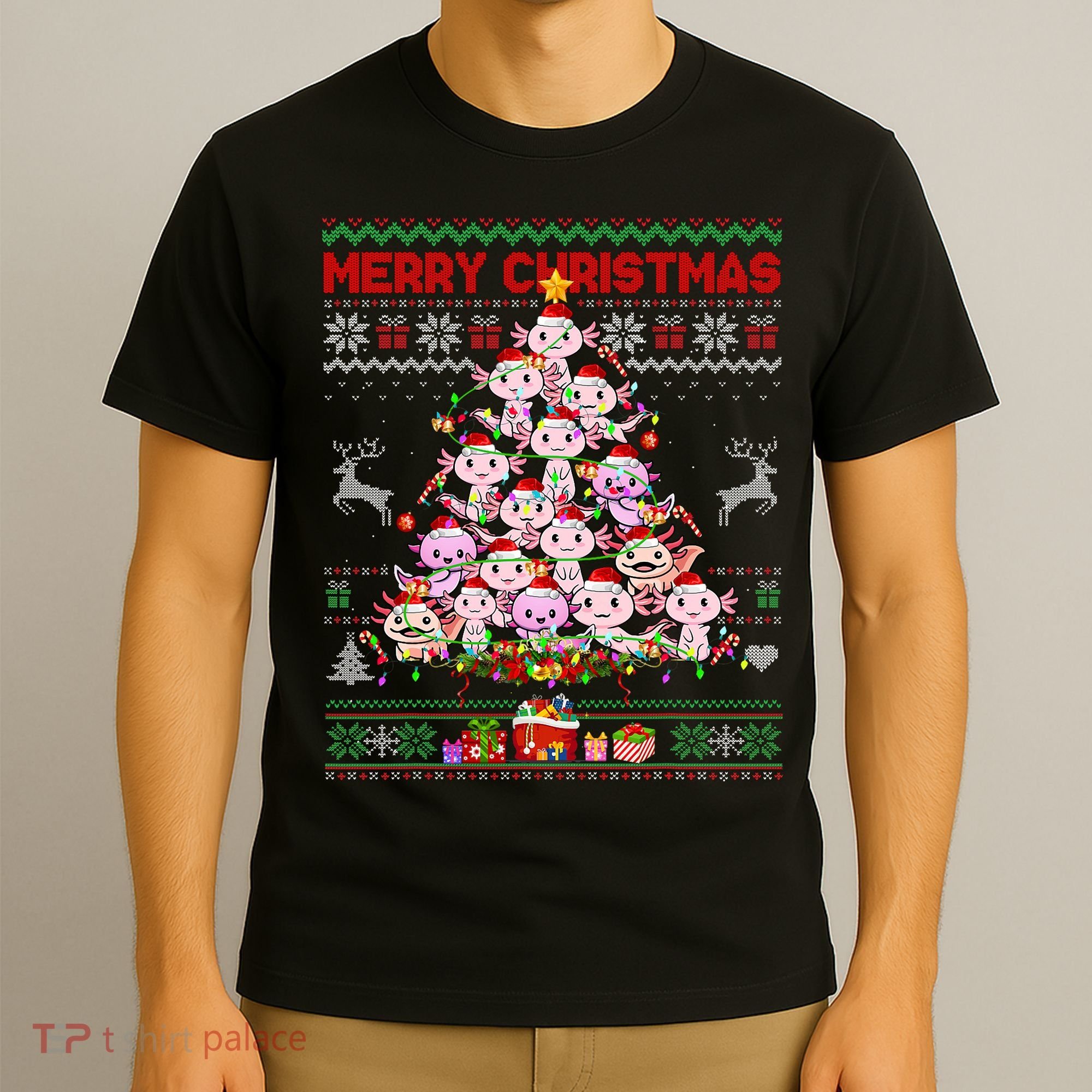 Cute Axolotl Christmas Tree Ugly Sweater   T-Shirt