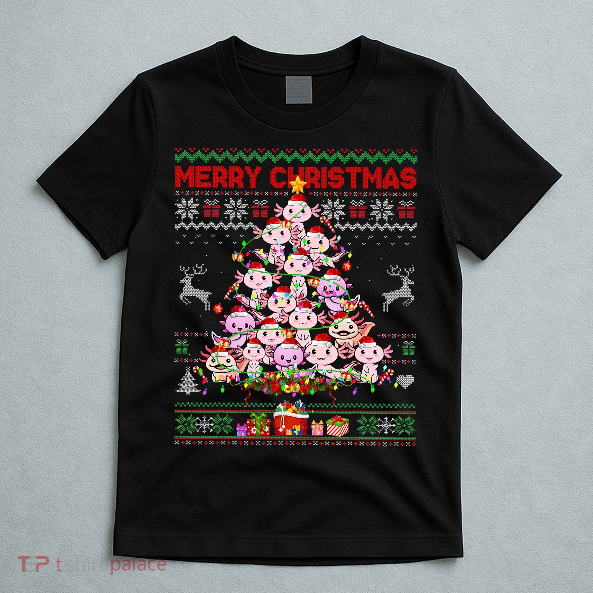 Cute Axolotl Christmas Tree Ugly Sweater   T-Shirt