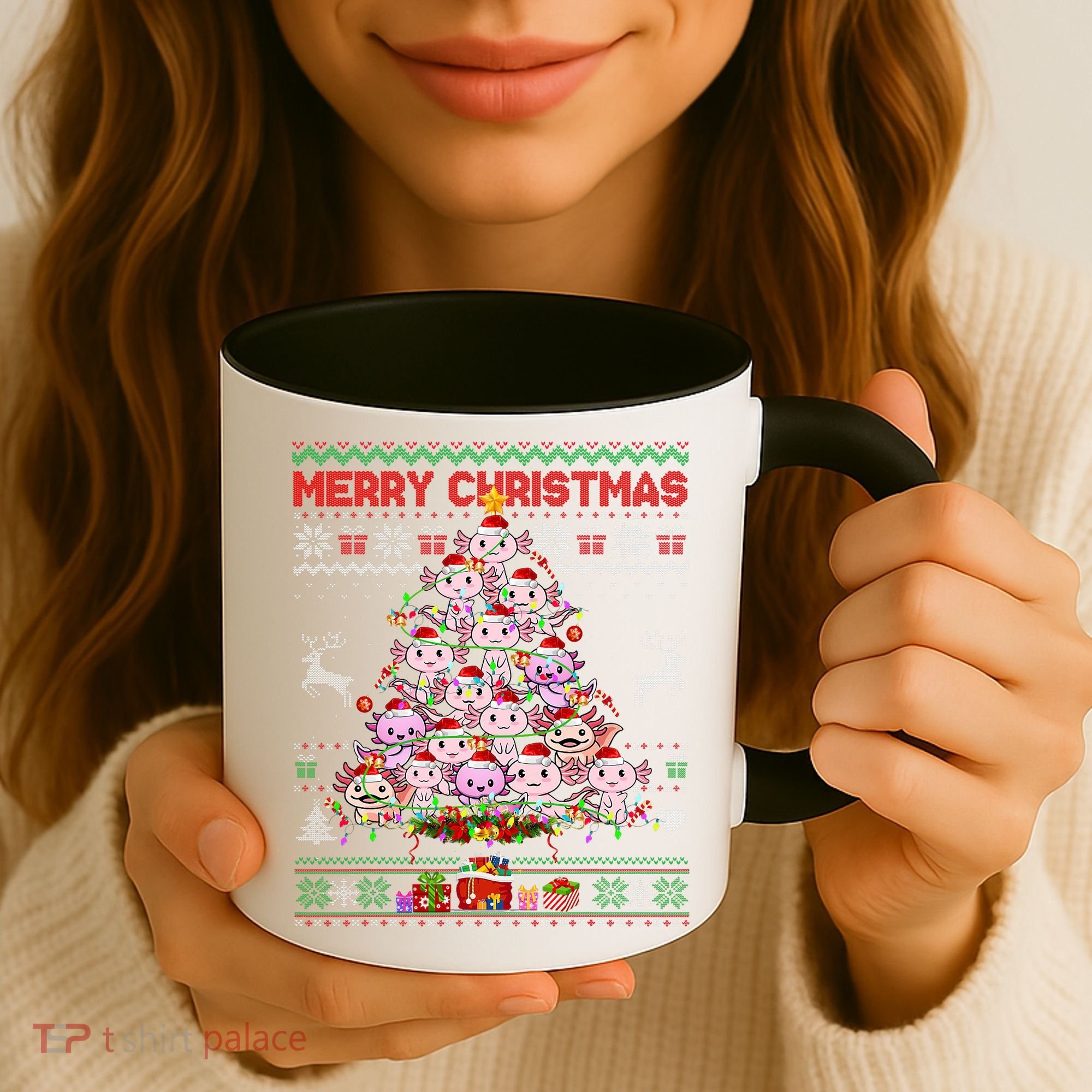 Cute Axolotl Christmas Tree Ugly Sweater   Coffee Mug
