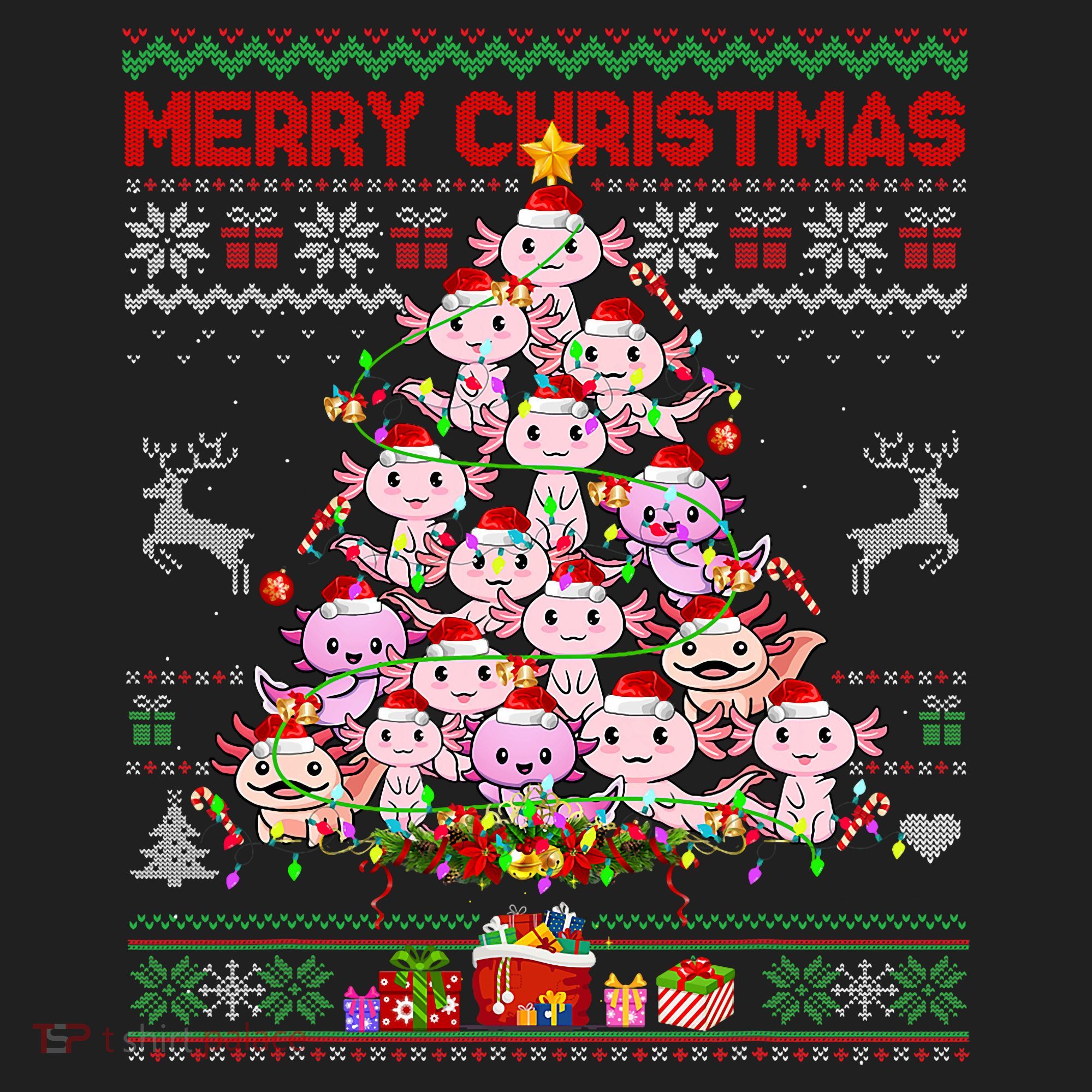 Cute Axolotl Christmas Tree Ugly Sweater   Beanie