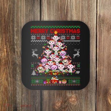 Cute Axolotl Christmas Tree Ugly Sweater   Coaster