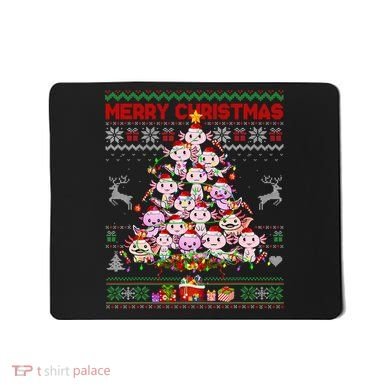 Cute Axolotl Christmas Tree Ugly Sweater   Mousepad