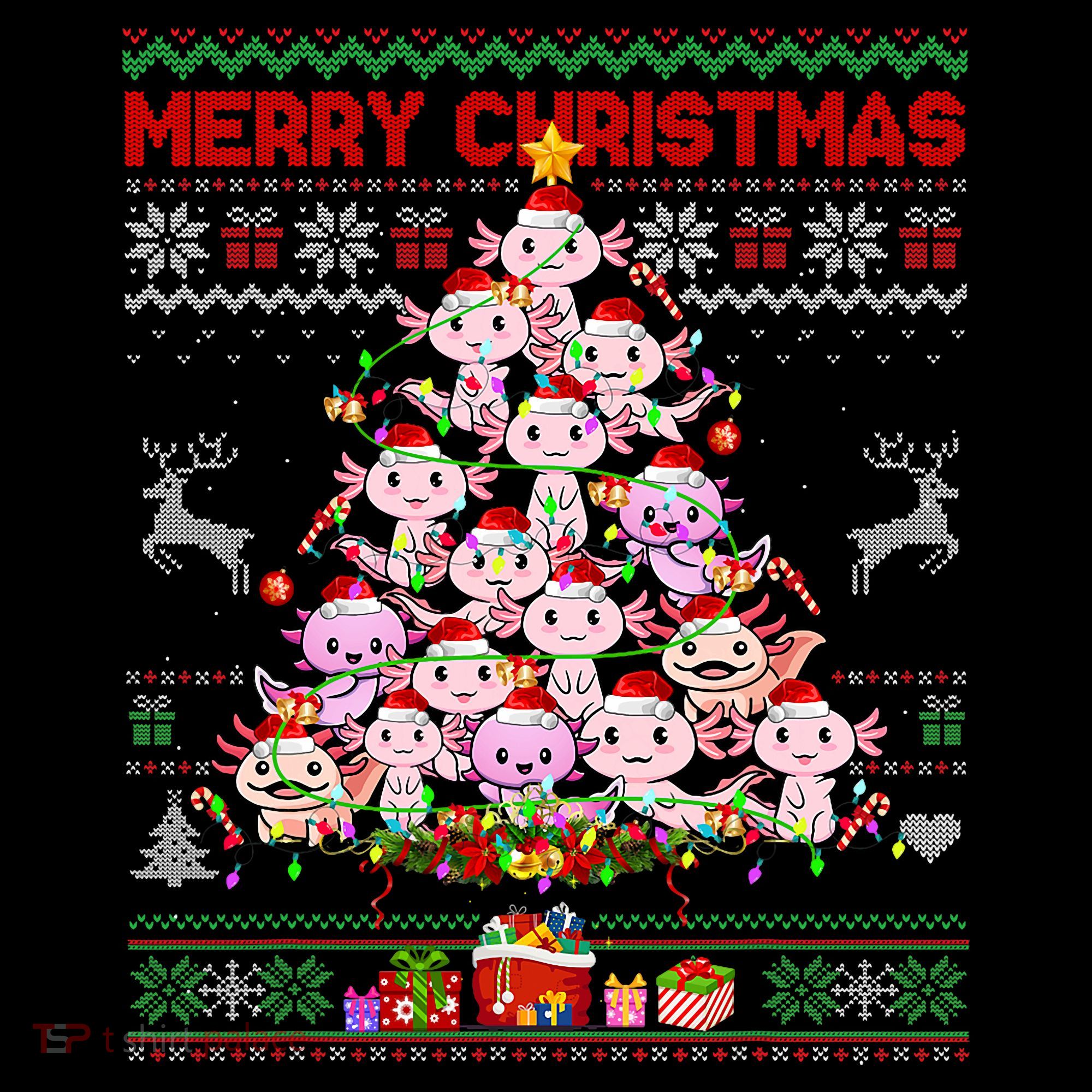 Cute Axolotl Christmas Tree Ugly Sweater   Mousepad