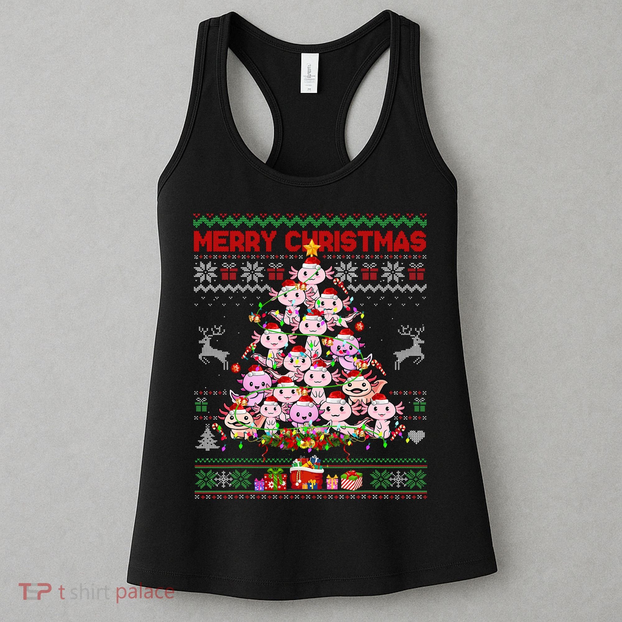 Cute Axolotl Christmas Tree Ugly Sweater   Women's Tank Top