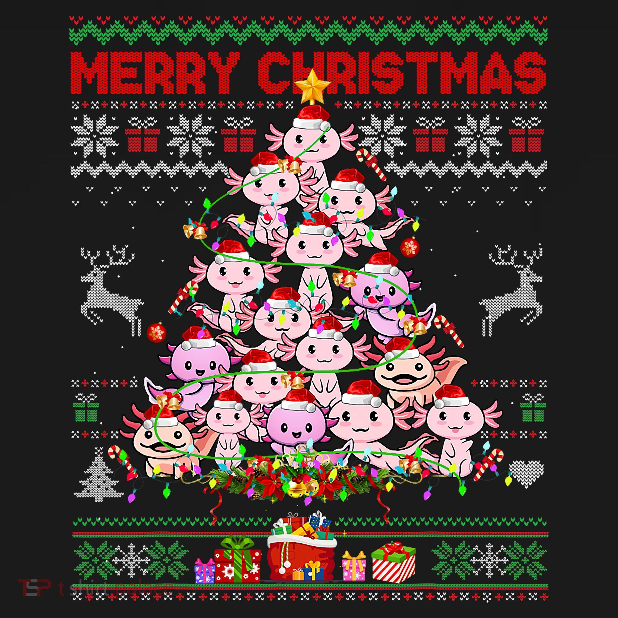 Cute Axolotl Christmas Tree Ugly Sweater   Toddler Hoodie