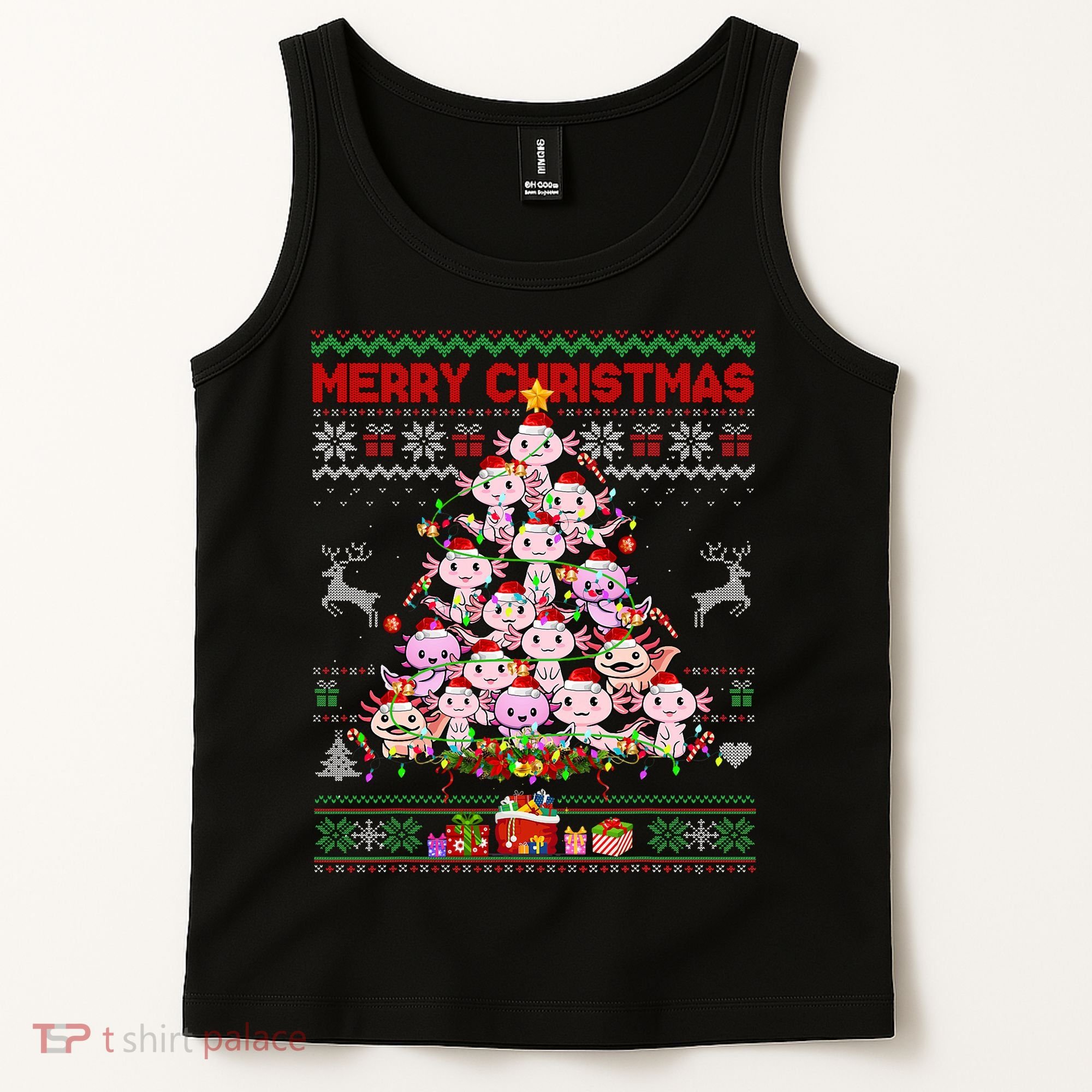 Cute Axolotl Christmas Tree Ugly Sweater   Tank Top