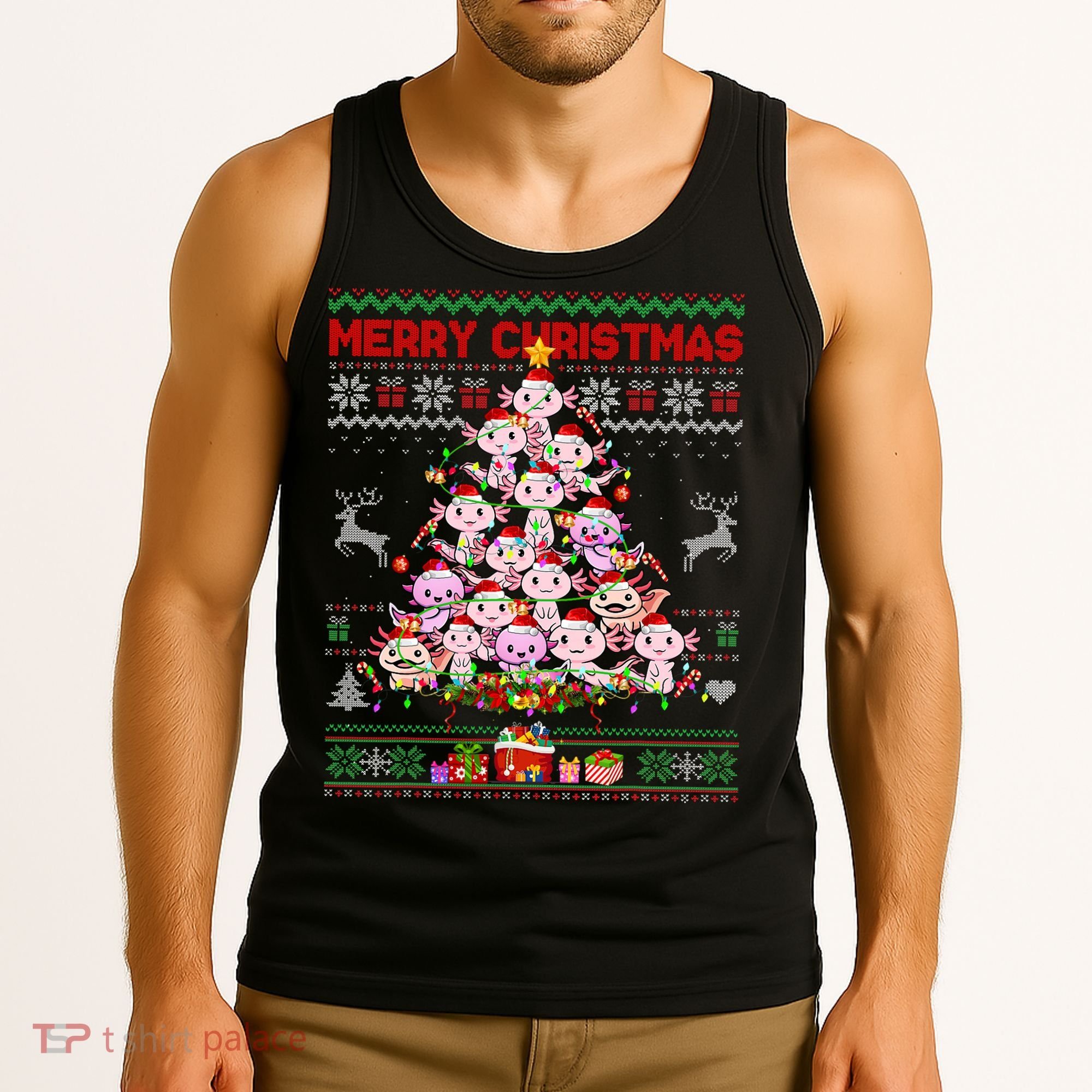 Cute Axolotl Christmas Tree Ugly Sweater   Tank Top