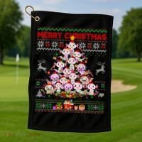 Cute Axolotl Christmas Tree Ugly Sweater   Golf Towel thumb 1