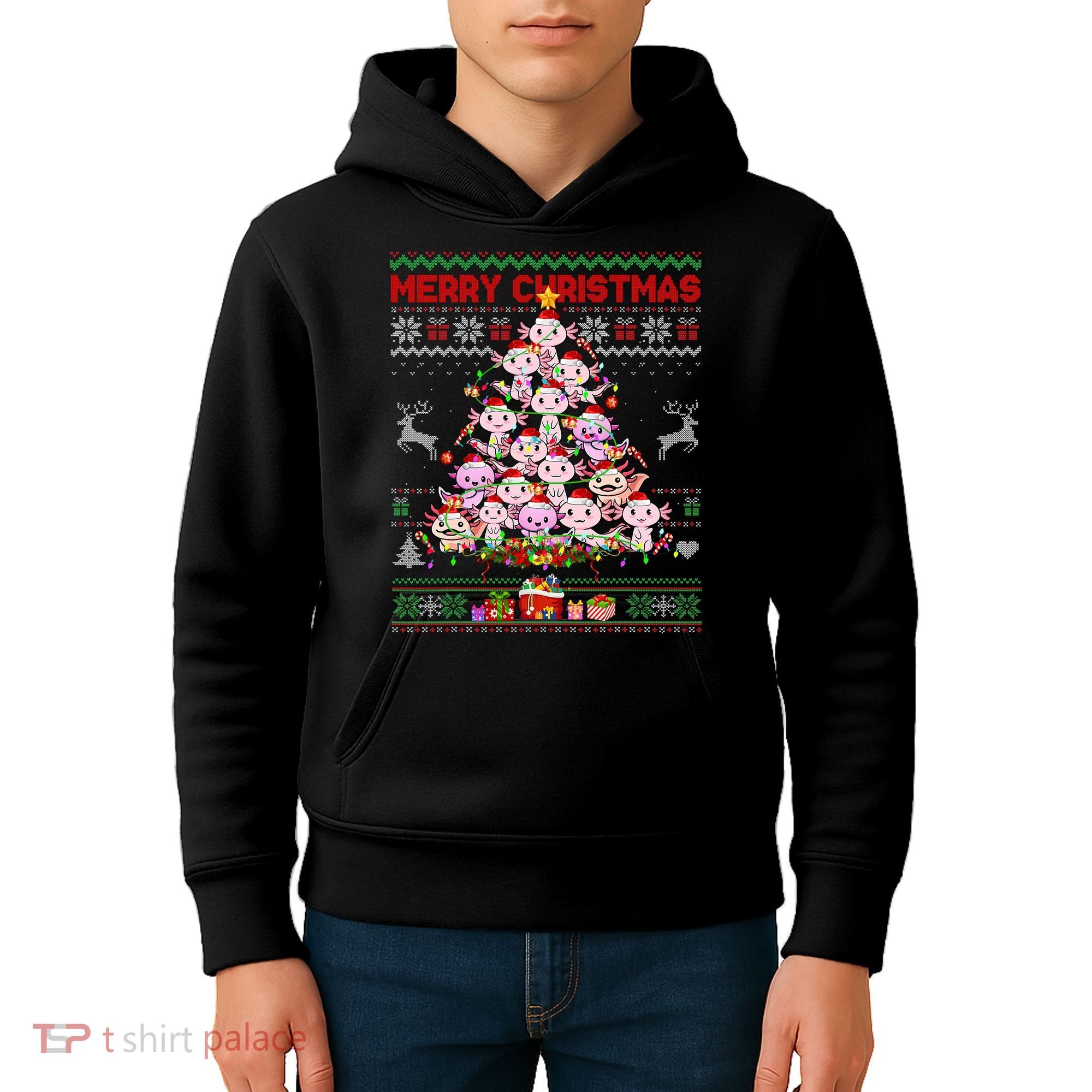 Cute Axolotl Christmas Tree Ugly Sweater   Kids Hoodie