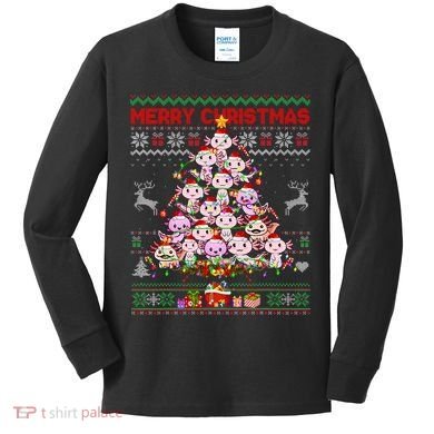 Cute Axolotl Christmas Tree Ugly Sweater   Kids Long Sleeve Shirt