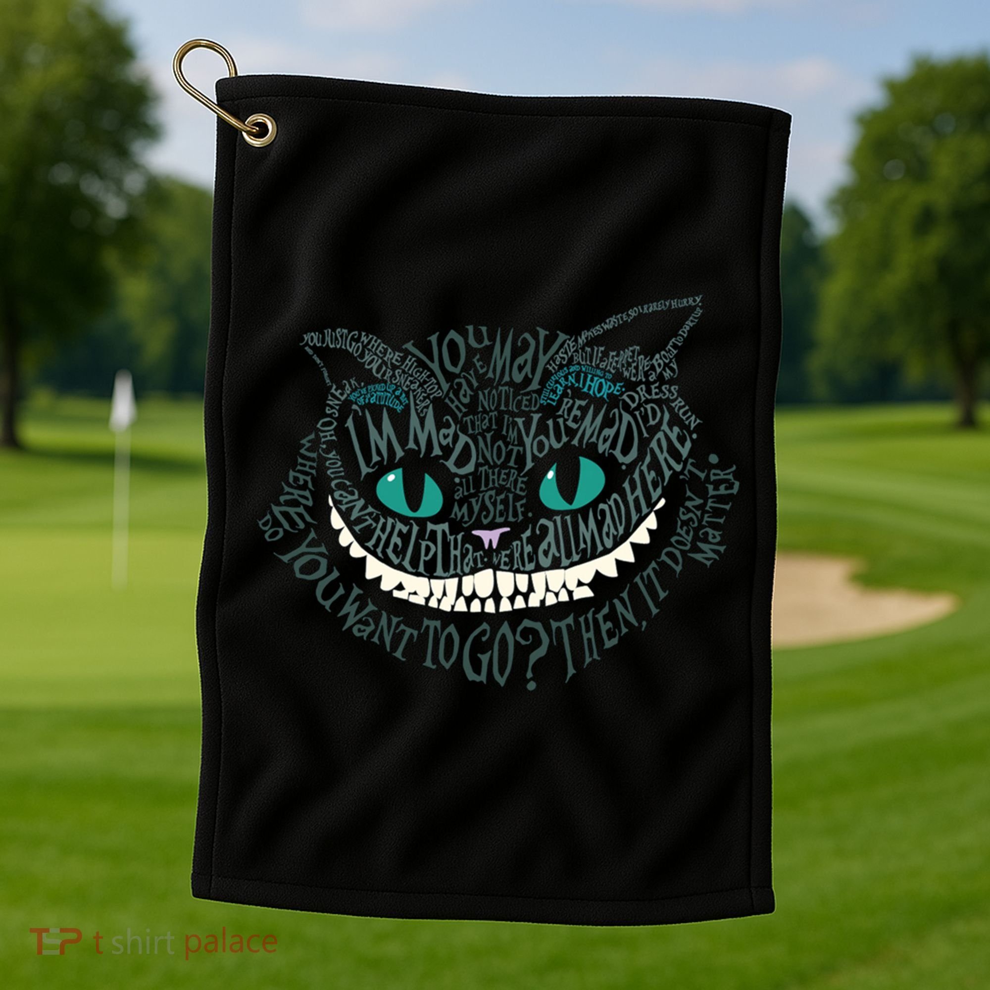 Cheshire Alice Cat We're All Mad Here Wonderland Golf Towel