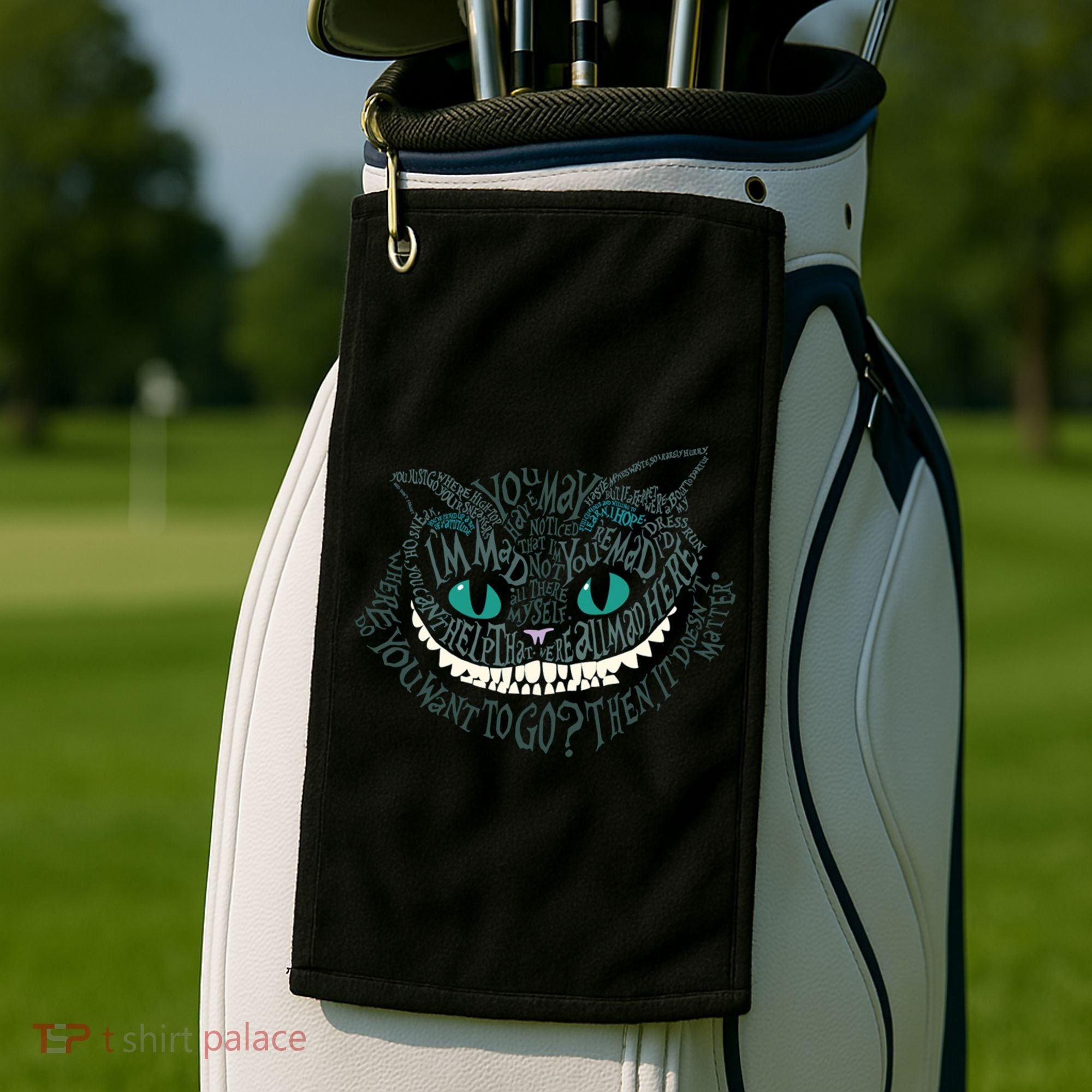 Cheshire Alice Cat We're All Mad Here Wonderland Golf Towel