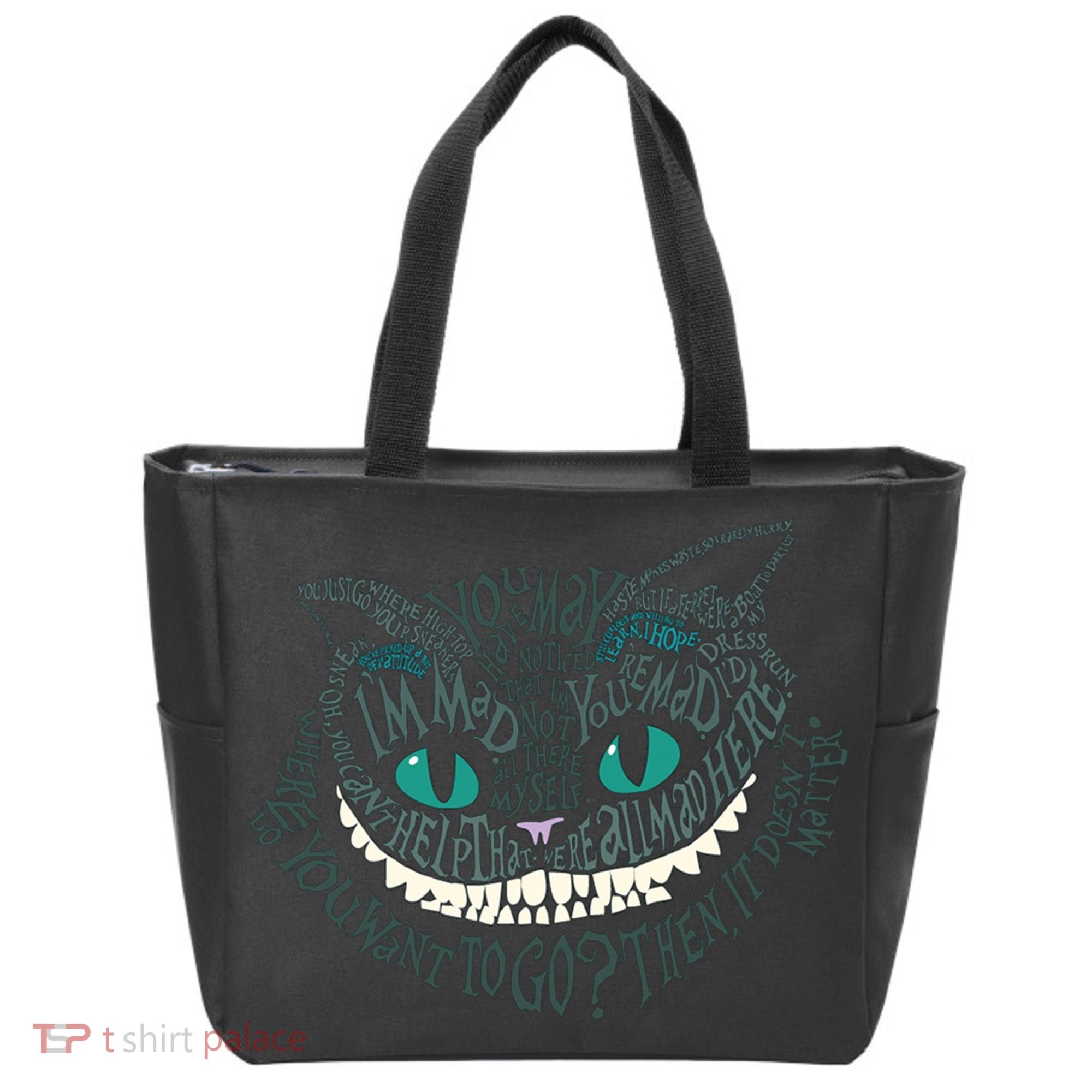 Cheshire Alice Cat We're All Mad Here Wonderland Tote Bag