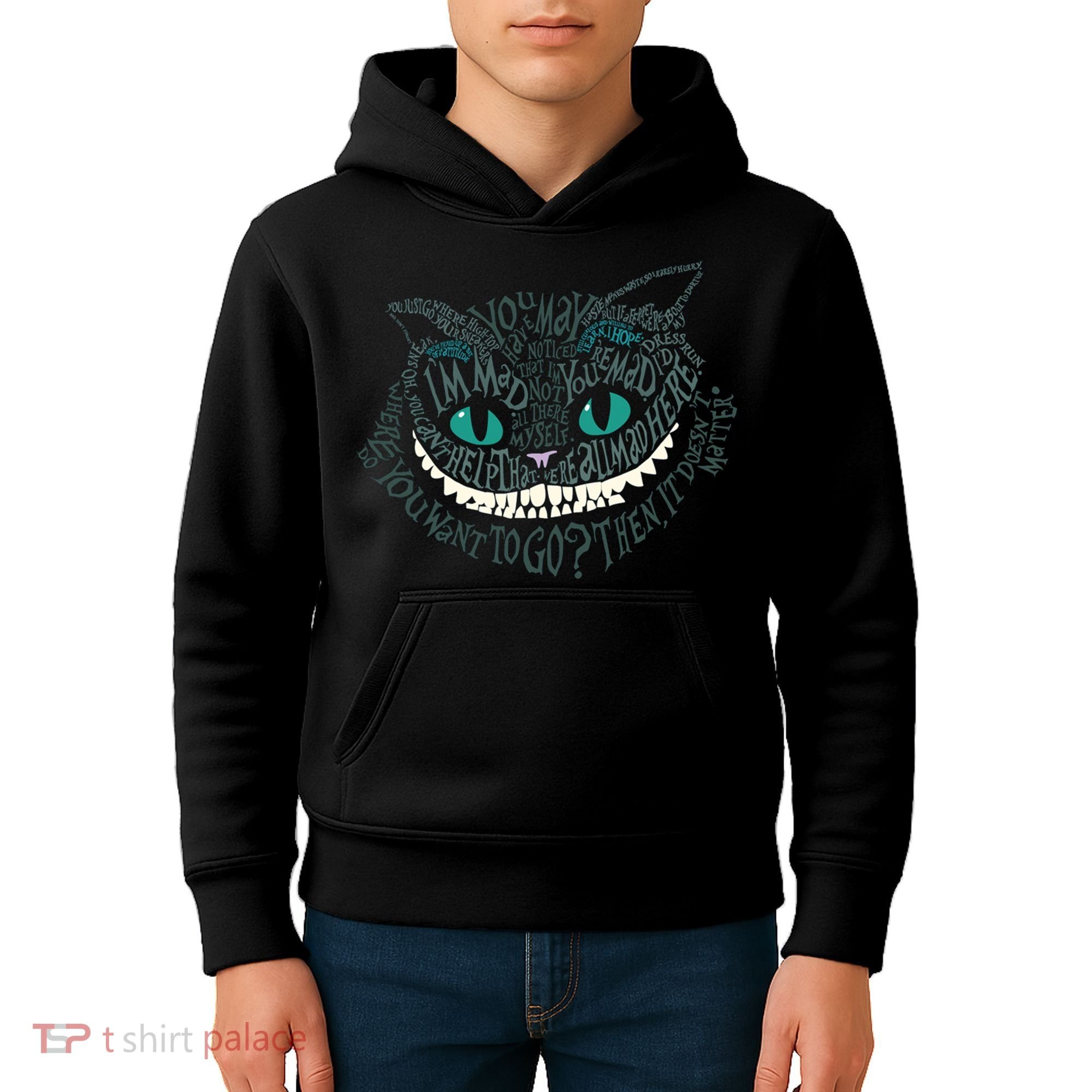 Cheshire Alice Cat We're All Mad Here Wonderland Kids Hoodie