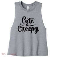 Cute And Creepy Halloween Funny Women's Racerback Cropped Tank thumb 0