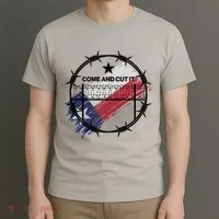 Come And Cut It Barbwire Texas Flag T-Shirt thumb 3
