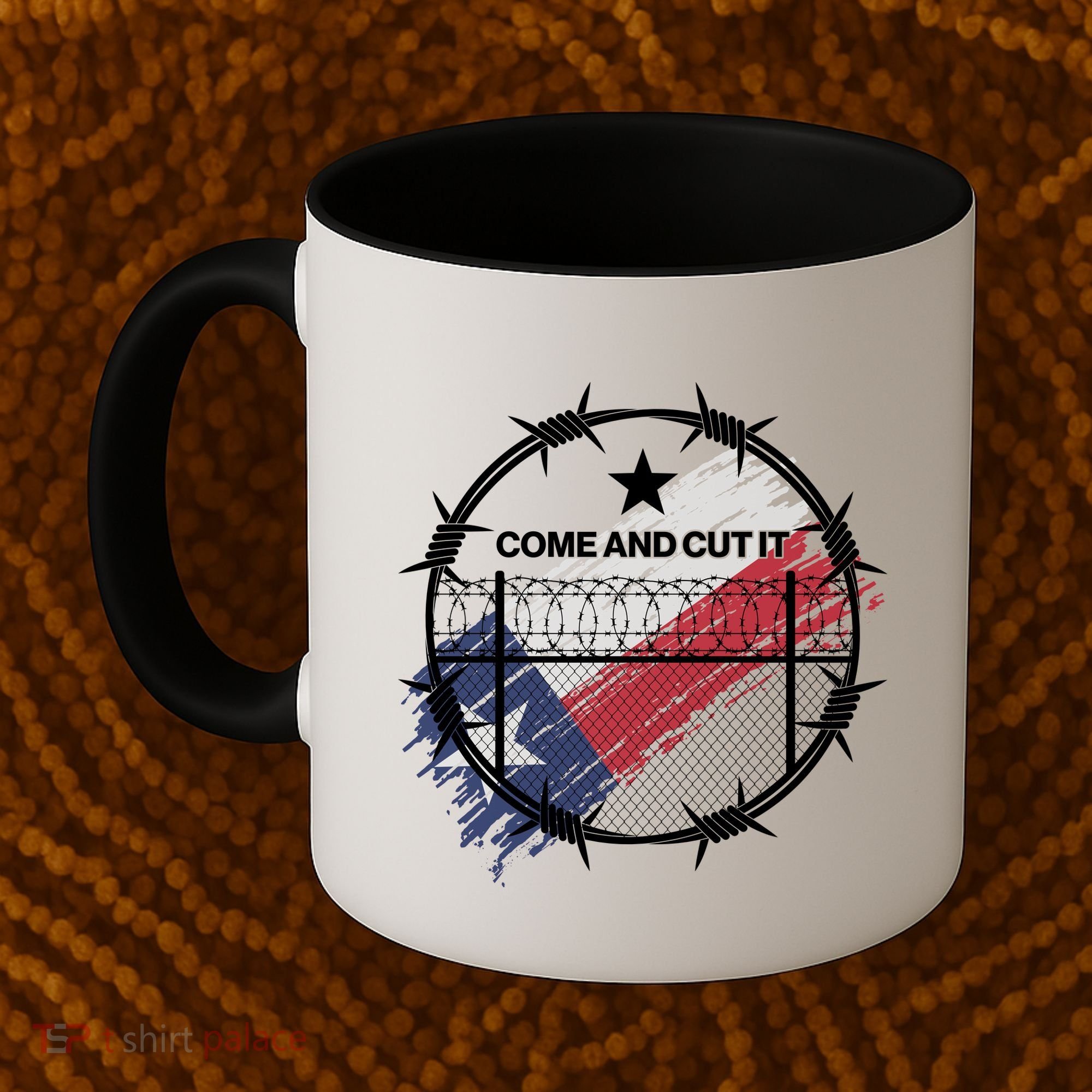 Come And Cut It Barbwire Texas Flag Coffee Mug