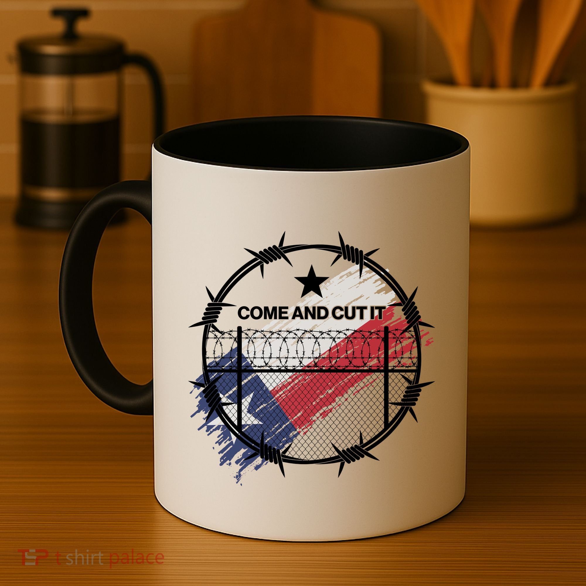 Come And Cut It Barbwire Texas Flag Coffee Mug