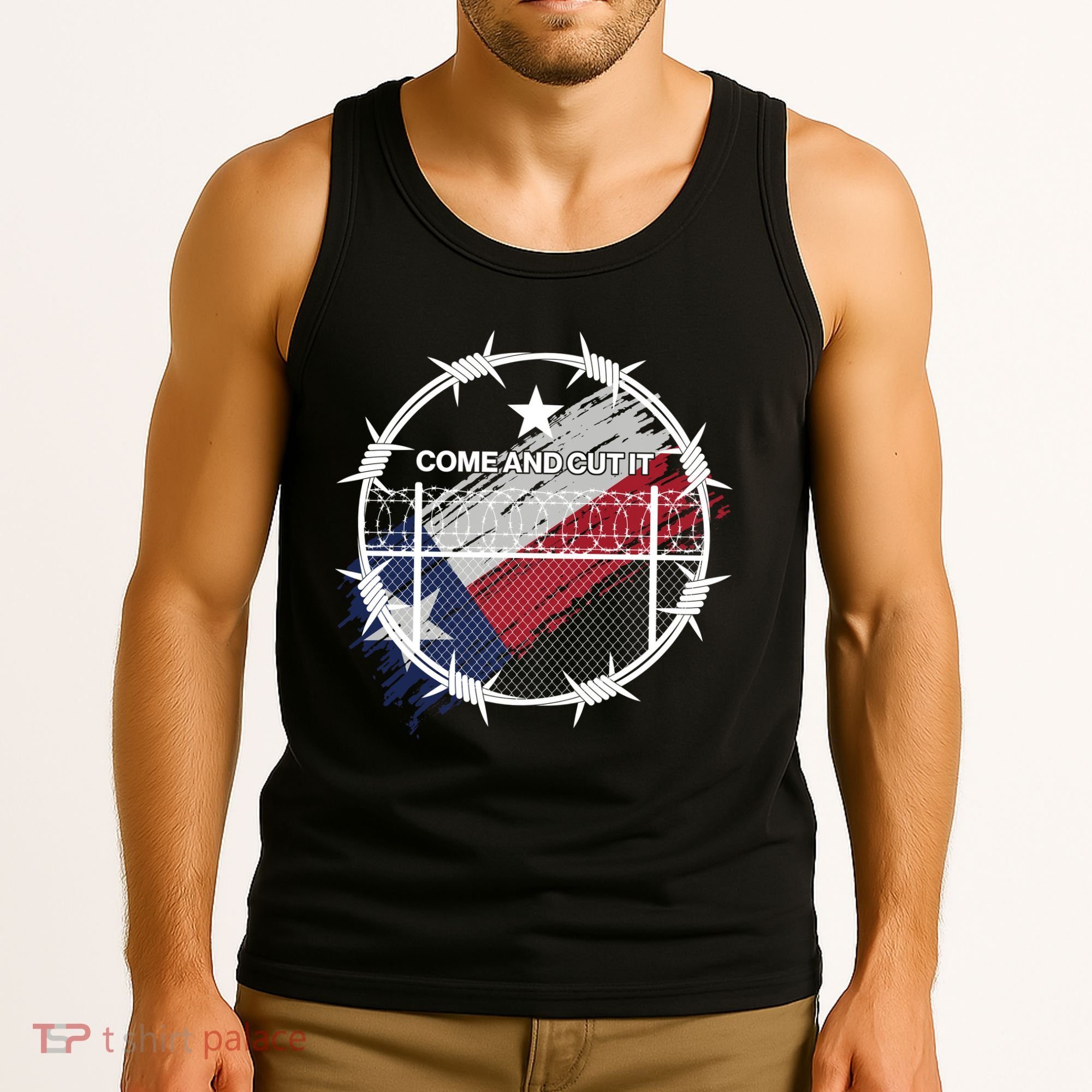 Come And Cut It Barbwire Texas Flag Tank Top