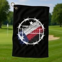 Come And Cut It Barbwire Texas Flag Golf Towel thumb 1