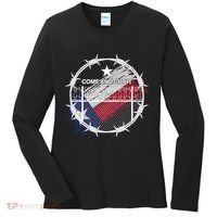 Come And Cut It Barbwire Texas Flag Women's Long Sleeve Shirt thumb 0