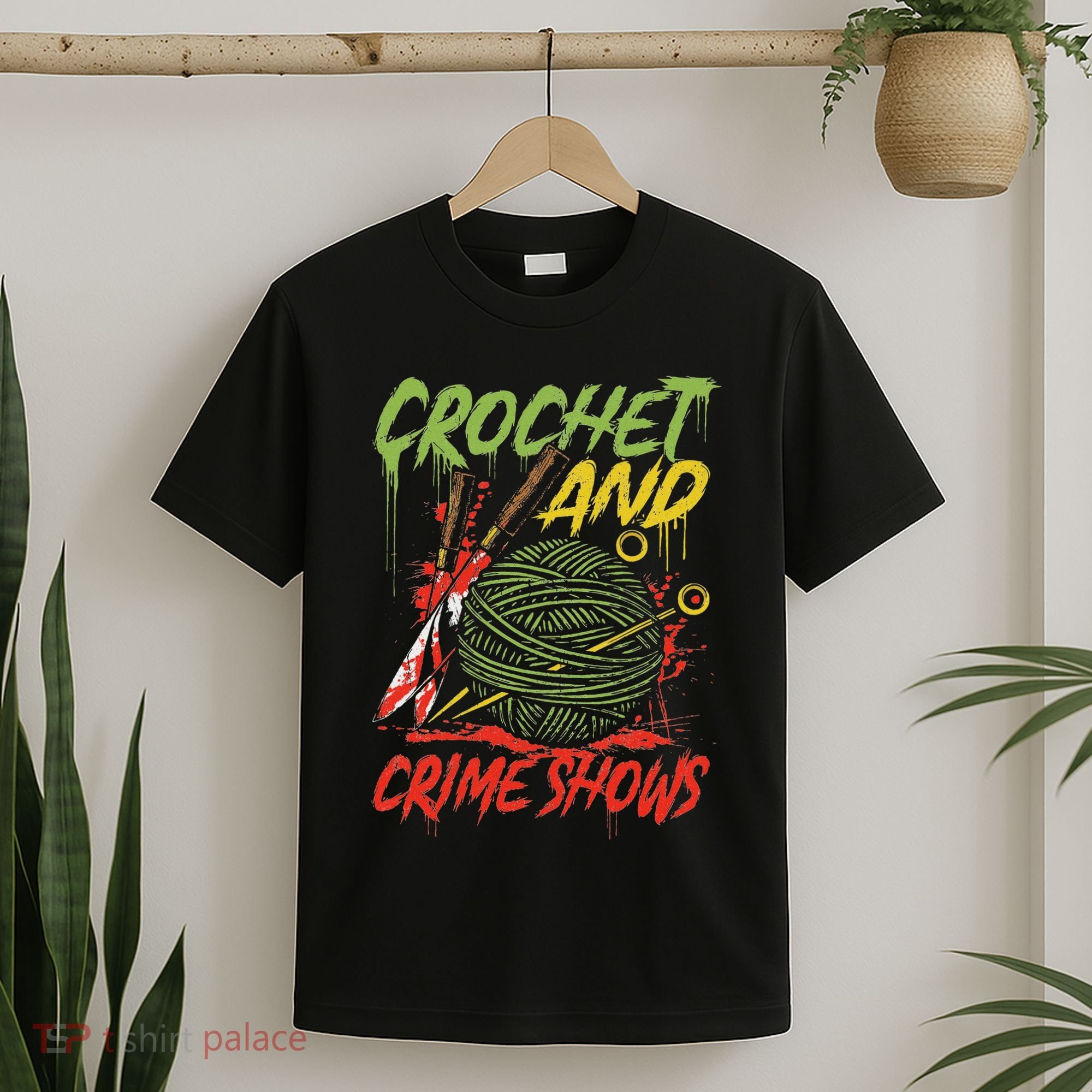 Crochet And Crime Shows Funny Crime Show Lover Knitting T-Shirt