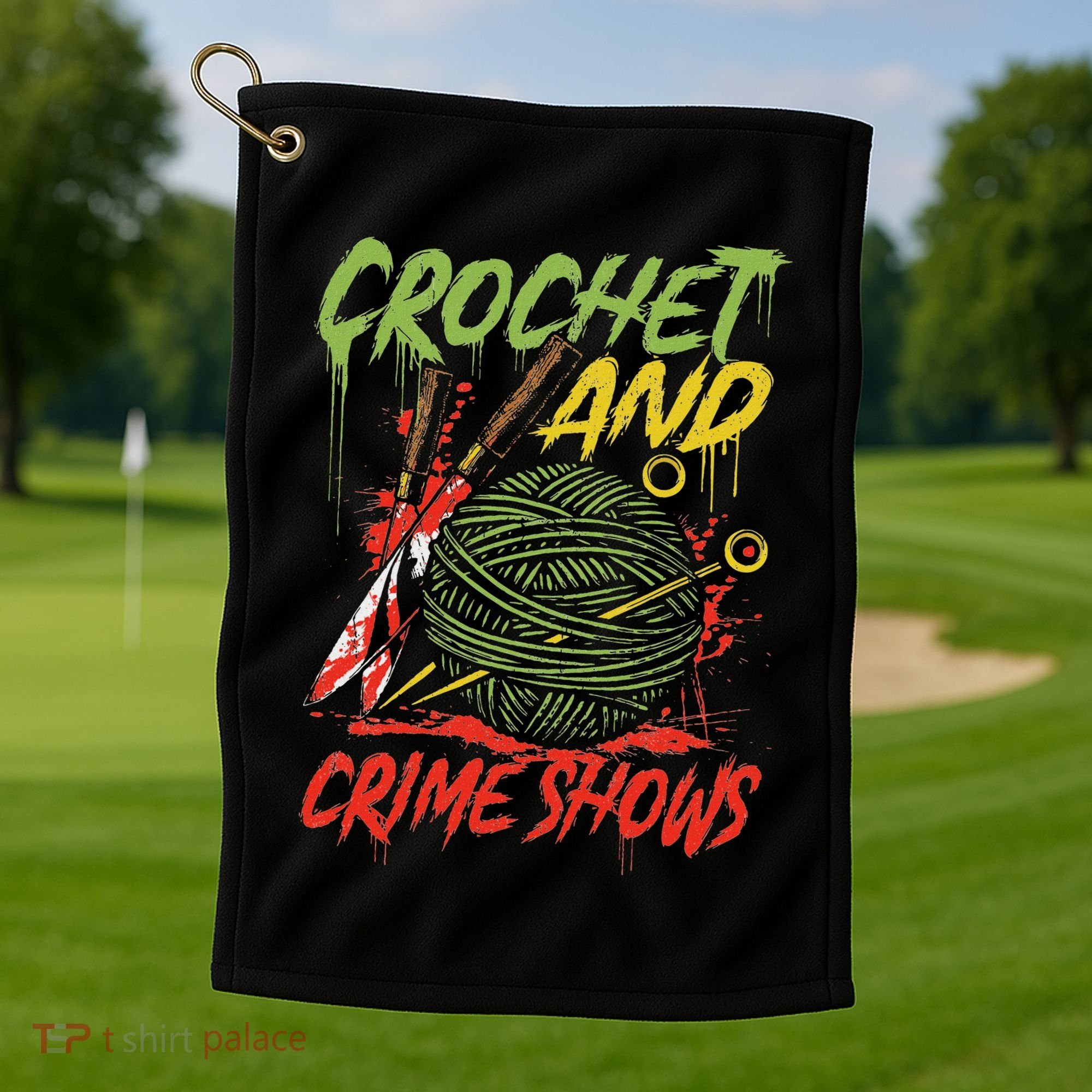 Crochet And Crime Shows Funny Crime Show Lover Knitting Golf Towel